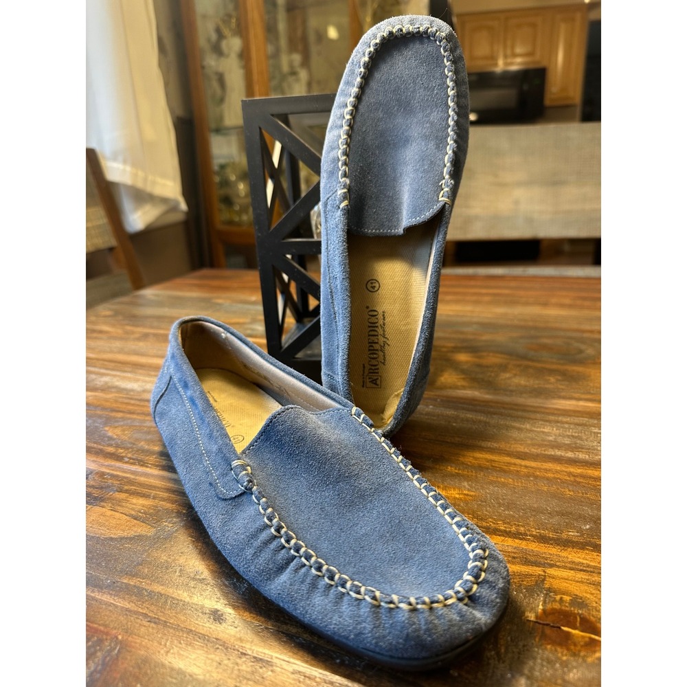 ARCOPEDICO Blue‎ Suede Moccasin Slip On Flats Women's Size 41 or 9.5